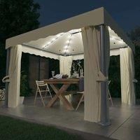 vidaXL Gazebo with Curtain and LED String Lights Outdoor Activity Pavilion Garden Gazebo Patio Marquee Party Sunshade Canopy Tent 3x3 m Cream White