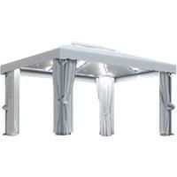 vidaXL Gazebo with Curtain and LED String Lights Outdoor Activity Pavilion Garden Gazebo Patio Marquee Party Sunshade Canopy Tent 4x3 m Cream White