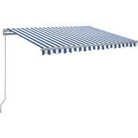 vidaXL Manual Retractable Awning with Solar LED, Water-Resistant Canopy, Blue/White, 300x250cm - Adjustable Outdoor Patio Shelter