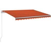 vidaXL Manual Retractable Awning 300x250 cm with Solar LED, Orange/Brown Shade for Outdoor, Patio, Deck, Aluminium Frame, UV/Water-Resistant Polyester