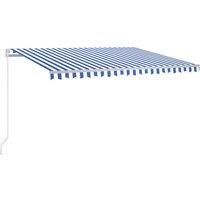 vidaXL Manual Retractable Awning - 400x300 cm Blue/White | Outdoor Patio Canopy with Solar LED Lights | UV and Water-Resistant Polyester