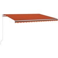 vidaXL Retractable Awning with LED Lights - 400x300 cm, UV & Water-Resistant Polyester, Manual Patio Sunshade Shelter in Orange/Brown