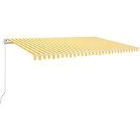 vidaXL Manual Retractable Awning - Outdoor Patio 500x300 cm, Yellow and White - UV and Water Resistant with Adjustable Height and Angle