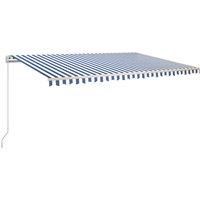 vidaXL Manual Retractable Awning Outdoor Lawn Garden Canopy Patio Sun Shade Balcony Terrace Shelter Arm Awning with LED 500x350 cm Blue and White