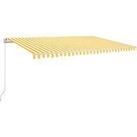 vidaXL Manual Retractable Awning Outdoor Lawn Garden Canopy Patio Sun Shade Balcony Terrace Shelter Arm Awning with LED 500x350 cm Yellow and White