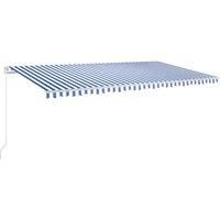 vidaXL Manual Retractable Awning Outdoor Lawn Garden Canopy Patio Sun Shade Balcony Terrace Shelter Arm Awning with LED 600x350 cm Blue and White