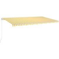 vidaXL Manual Retractable Awning Outdoor Lawn Garden Canopy Patio Sun Shade Balcony Terrace Shelter Arm Awning with LED 600x350 cm Yellow and White