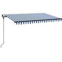 vidaXL Manual Retractable Awning Folding Arm Manual Retractable Awning Outdoor Sunshade Patio Garden with LED 400x300 cm Blue and White