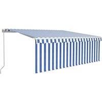vidaXL Manual Retractable Awning with Blind&LED Outdoor Living Door Awning Folding Arm Patio Garden Awning Manual Retractable 4x3m Blue&White