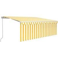 vidaXL Manual Retractable Awning 4x3m with Blind&LED - Yellow&White Durable Aluminium/Polyester Canopy for Patio Deck Garden
