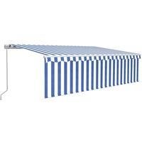 "vidaXL Manual Retractable Awning with Blinds - 5x3m - Blue and White - Durable Powder-Coated Aluminium Frame and Water-Resistant Fabric"