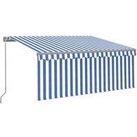 /'vidaXL Manual Retractable Awning with Blind & LED, 3x2.5m - Blue & White, Weather-Resistant High-Density UV Resistant Polyester, Aluminum Frame, Adjustable Height & Angle