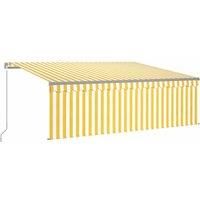 vidaXL Manual Retractable Awning - 4x3m Yellow & White, Durable Powder-Coated Aluminium Frame, UV & Water Resistant Patio Awning with Adjustable Height & Angle