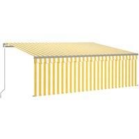 vidaXL Manual Retractable Awning w/Blind & LED 4x3m Yellow&White - Adjustable Outdoor Patio Shelter with Solar Lighting