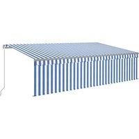 vidaXL Manual Retractable Awning with Blind Outdoor Living Door Awning Folding Arm Patio Garden Awning Manual Retractable 5x3m Blue&White