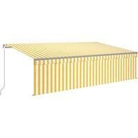 vidaXL Manual Retractable Awning with Blind&LED Outdoor Living Door Awning Folding Arm Patio Garden Awning Manual Retractable 5x3m Yellow&White