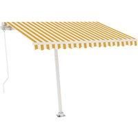 vidaXL Manual Retractable Awning Outdoor Lawn Garden Canopy Patio Sun Shade Balcony Terrace Shelter Arm Awning with LED 300x250 cm Yellow and White