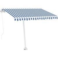 vidaXL Freestanding Manual Retractable Awning Outdoor Lawn Garden Canopy Patio Sun Shade Balcony Terrace Shelter Arm Awning 350x250 cm Blue/White