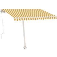 vidaXL Freestanding Manual Retractable Awning Outdoor Lawn Garden Canopy Patio Sun Shade Balcony Terrace Shelter Arm Awning 350x250 cm Yellow/White