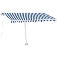 vidaXL Manual Retractable Awning Outdoor Lawn Garden Canopy Patio Sun Shade Balcony Terrace Shelter Arm Awning with LED 400x300 cm Blue and White