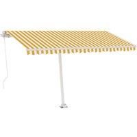 vidaXL Manual Retractable Awning with LED Lights 400x300 cm - Yellow/White, Patio Shade, Solar-Powered Lighting, Outdoor Canopy