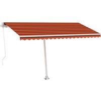 vidaXL Manual Retractable Awning with LED - 400x300 cm Orange/Brown, Solar-Powered Lightweight Aluminium, Water-Resistant Polyester Patio Canopy