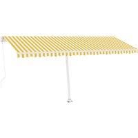 vidaXL Freestanding Manual Retractable Awning- UV & Water-Resistant, Rust-Resistant Powder-Coated Aluminium Frame, Adjustable Height - Yellow/White, 500x300 cm