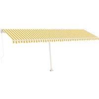 vidaXL Freestanding Manual Retractable Awning 6x3m - Yellow/White, Rust-Resistant Aluminium Frame, UV & Water-Resistant Polyester Fabric, Adjustable Height/Angle for Garden, Patio, Outdoor Use