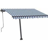 vidaXL Manual Retractable Awning Folding Arm Sun Shade Manual Retractable Awning Outdoor Sunshade Patio Garden with LED 300x250 cm Blue and White