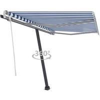 vidaXL Freestanding Manual Retractable Awning Folding Arm Manual Retractable Awning Patio Outdoor Garden Balcony 350x250 cm Blue/White