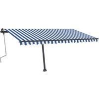 “vidaXL Freestanding Manual Retractable Awning 400 x 300 cm in Blue/White – UV and Water-Resistant Polyester Material with Uniquely Adjustable System and Durable Aluminium Frame”