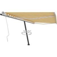 vidaXL Freestanding Manual Retractable Awning, UV and Water-Resistant - Yellow/White - 400x300 cm - Aluminium Patio Awning with Adjustable Angle and Height