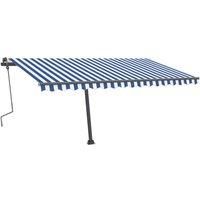 vidaXL Manual Retractable Awning Folding Arm Sun Shade Manual Retractable Awning Outdoor Sunshade Patio Garden with LED 400x300 cm Blue and White