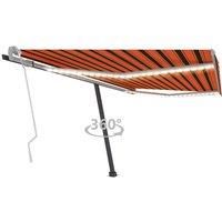 Vidaxl Manual Retractable Awning With Led 400X300 Cm Orange And Brown