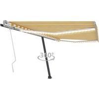 vidaXL Manual Retractable Awning Folding Arm Sun Shade Manual Retractable Awning Outdoor Sunshade Patio Garden with LED 450x300 cm Yellow and White