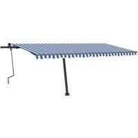 vidaXL Freestanding Manual Retractable Awning Folding Arm Manual Retractable Awning Patio Outdoor Garden Balcony 500x300 cm Blue/White