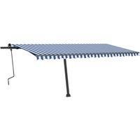 vidaXL Manual Retractable Awning Folding Arm Sun Shade Manual Retractable Awning Outdoor Sunshade Patio Garden with LED 500x300 cm Blue and White