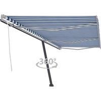vidaXL Freestanding Manual Retractable Awning Folding Arm Manual Retractable Awning Patio Outdoor Garden Balcony 600x300 cm Blue/White