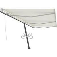 vidaXL Freestanding Manual Retractable Awning 600x300 cm - Cream Outdoor Canopy, Water-Resistant Polyester, Adjustable Height/Angle, Aluminium Frame