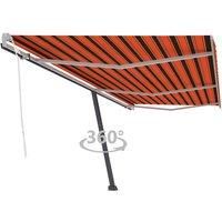 vidaXL Freestanding Manual Retractable Awning Folding Arm Manual Retractable Awning Patio Outdoor Garden Balcony 600x300 cm Orange/Brown