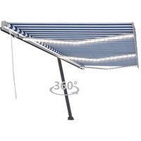 vidaXL Manual Retractable Awning Folding Arm Sun Shade Manual Retractable Awning Outdoor Sunshade Patio Garden with LED 600x300 cm Blue and White