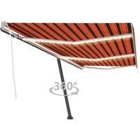 vidaXL Manual Retractable Awning Folding Arm Sun Shade Manual Retractable Awning Outdoor Sunshade Patio Garden with LED 600x300 cm Orange and Brown