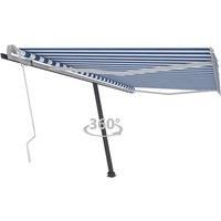 vidaXL Freestanding Manual Retractable Awning Folding Arm Manual Retractable Awning Patio Outdoor Garden Balcony 450x350 cm Blue/White