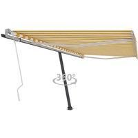 vidaXL Freestanding Manual Retractable Awning Folding Arm Manual Retractable Awning Patio Outdoor Garden Balcony 450x350 cm Yellow/White
