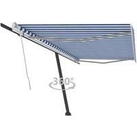 Vidaxl Freestanding Manual Retractable Awning 500X350 Cm Blue & White