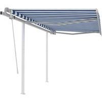 /'vidaXL Manual Retractable Patio Awning with Posts - 3.5 x 2.5m - Water and UV Resistant - Blue and White - Powder-Coated Aluminium Frame