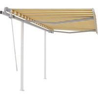Vidaxl Manual Retractable Awning With Posts 3.5X2.5 M Yellow And White