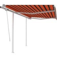 vidaXL Manual Retractable Awning Folding Arm Manual Retractable Awning Outdoor Sunshade Patio Garden with Posts 3,5x2,5 m Orange and Brown