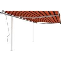 vidaXL Manual Retractable Awning with Posts - 4x3m, Orange and Brown, UV/Water-Resistant, Adjustable Angle/Height, Powder Coated Aluminium Frame