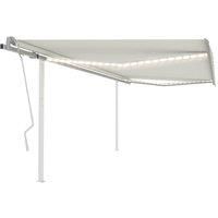 vidaXL Manual Retractable Awning 4x3m - Cream Polyester Canopy, Solar LED Lighting, Adjustable Garden Patio Shelter